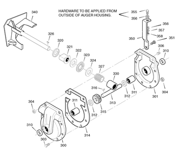 Gear Case (1736664) Diagram and Parts List for 1695568 2008 Briggs and Stratton Snow Blower